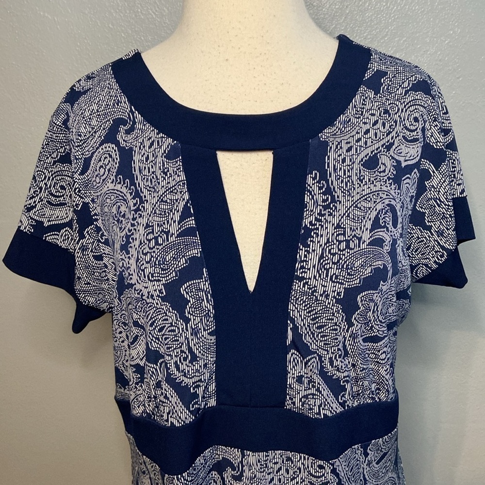 Michael Michael Kors Short Sleeve Paisley Dress Navy Blue L - Picture 2 of 7